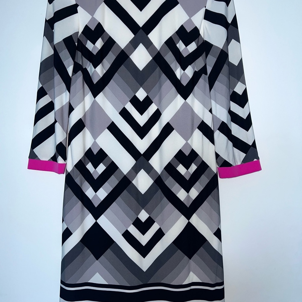 ELIZA J Geometric Pattern Dress with Pink Accents